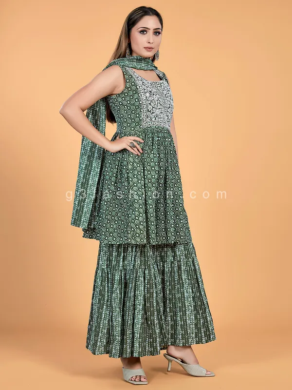 Classy dark green cotton sharara suit for casual