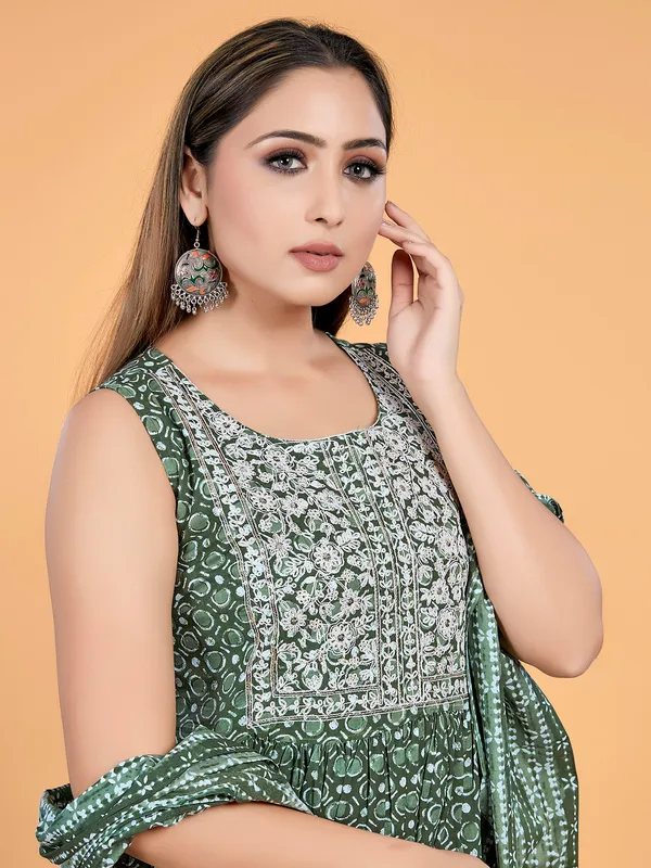 Classy dark green cotton sharara suit for casual
