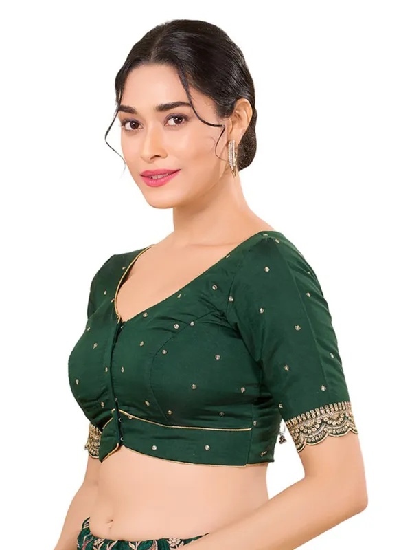 Classy dark green silk ready made blouse