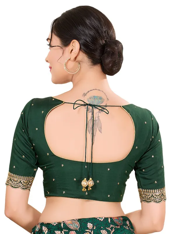 Classy dark green silk ready made blouse