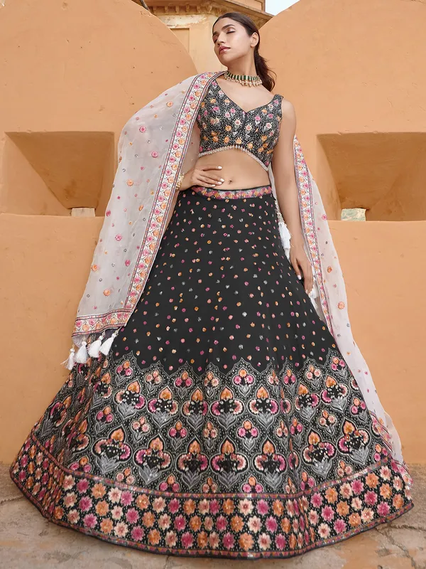 Classy dark grey georgette lehenga choli