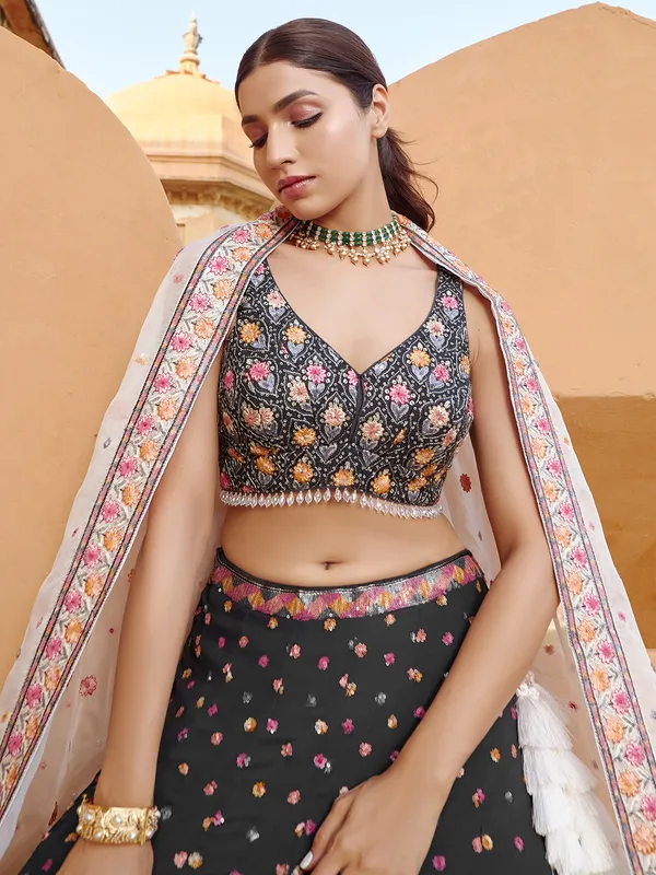 Classy dark grey georgette lehenga choli