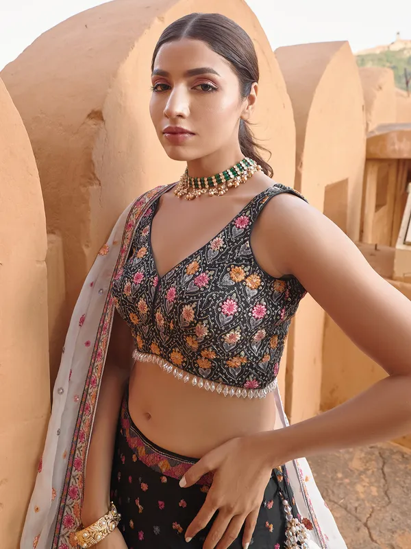 Classy dark grey georgette lehenga choli