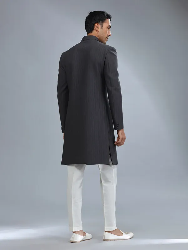 Classy dark grey terry rayon sherwani for men