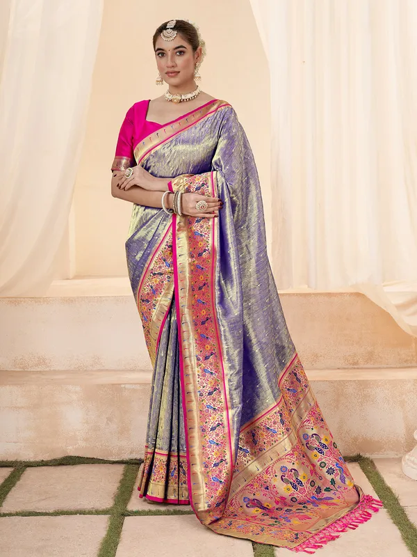 Classy dark purple printed saree