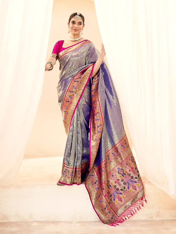 Classy dark purple printed saree