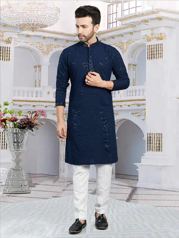 Classy georgette navy embroidery kurta suit