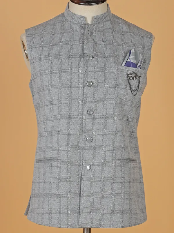 Classy grey checks waistcoat in terry rayon