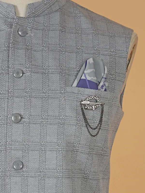 Classy grey checks waistcoat in terry rayon