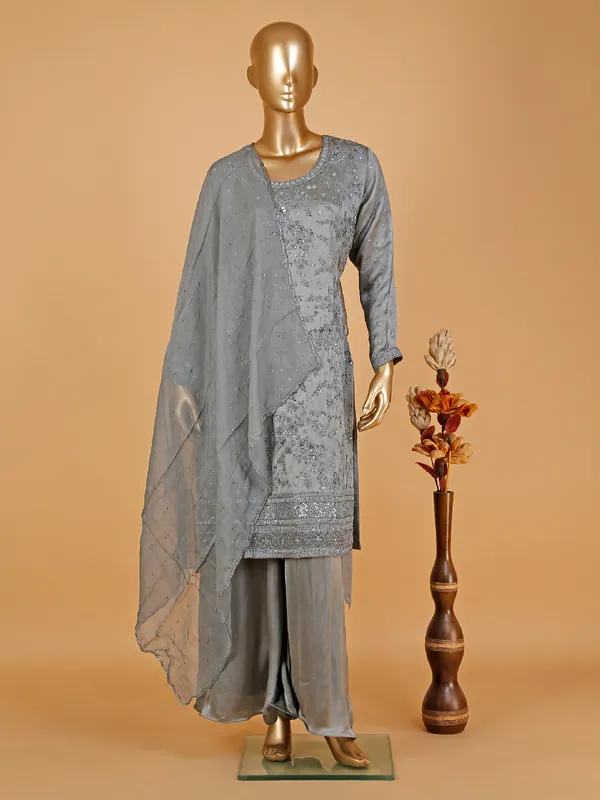 Classy grey silk palazzo suit