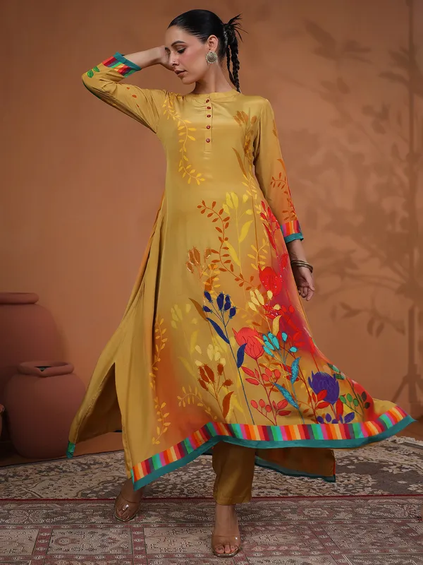 Classy khaki printed kurti set