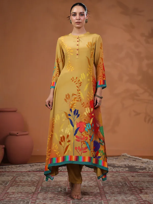 Classy khaki printed kurti set