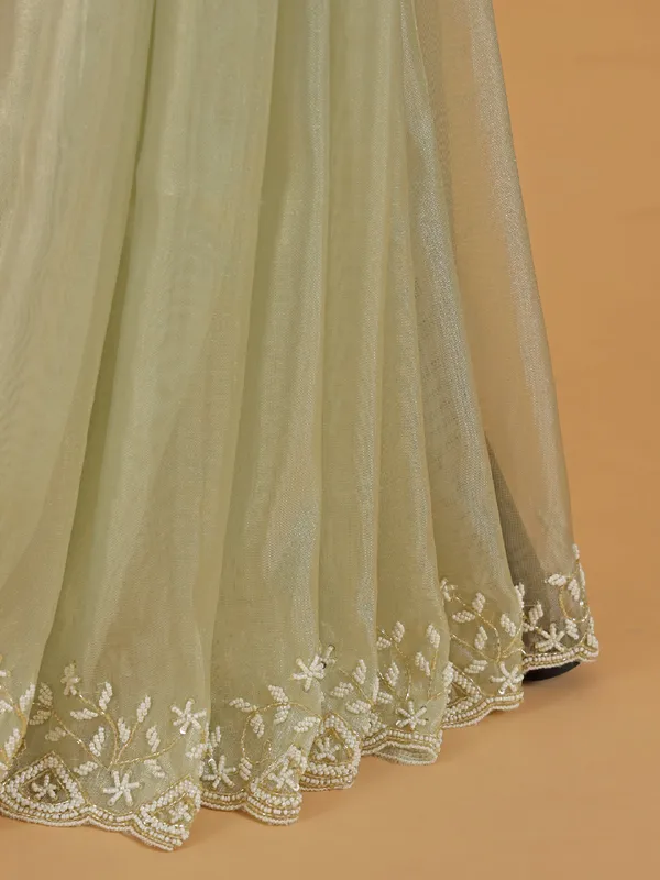 Classy light green organza saree