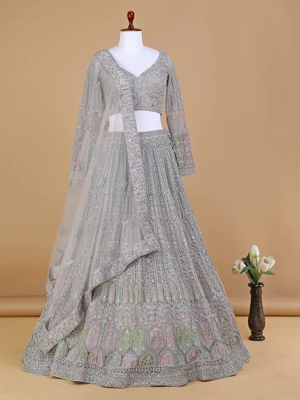 Classy light grey netlehenga choli