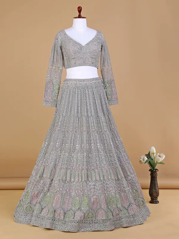 Classy light grey netlehenga choli