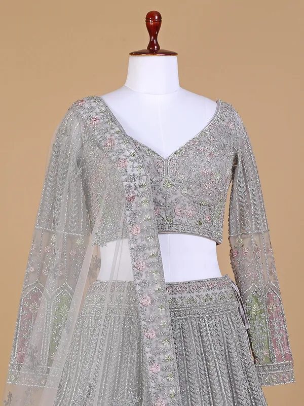 Classy light grey netlehenga choli