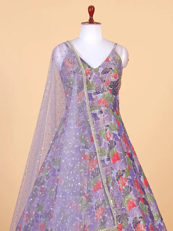 Classy light purple silk anarkali salwar suit