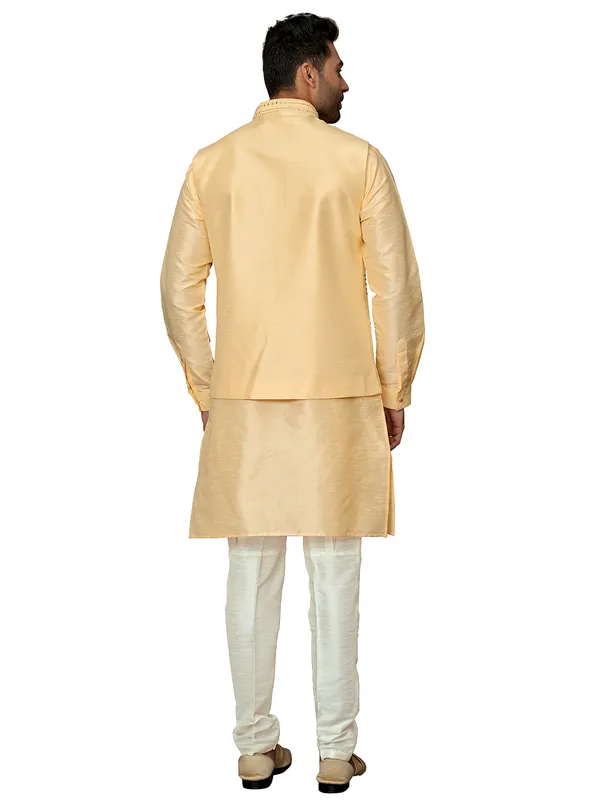 Classy light yellow silk waistcoat set