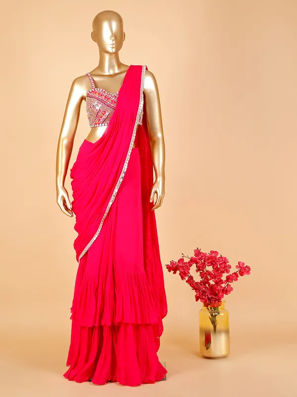 Classy magenta pre stitched saree