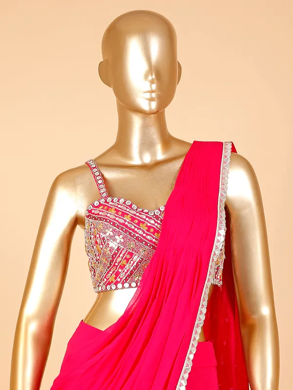 Classy magenta pre stitched saree