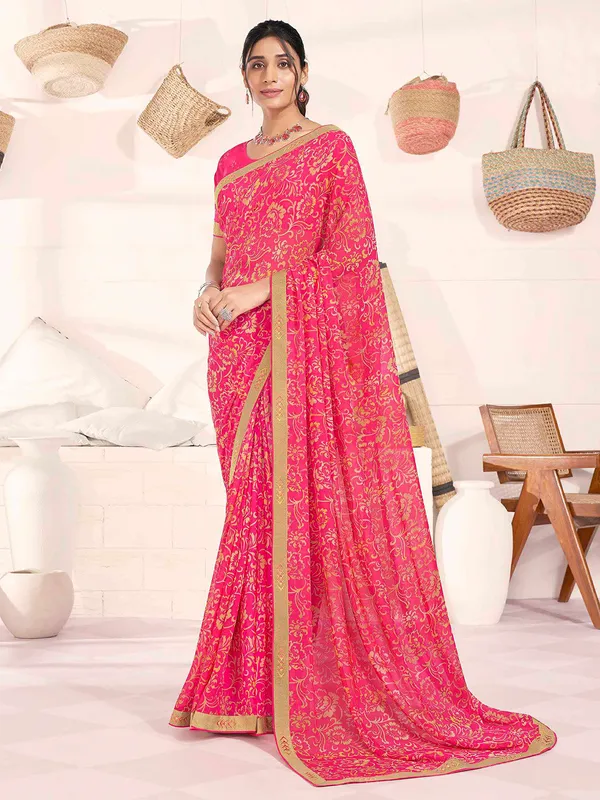 Classy magenta printed georgette saree