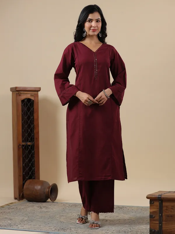 Classy maroon cotton kurti set