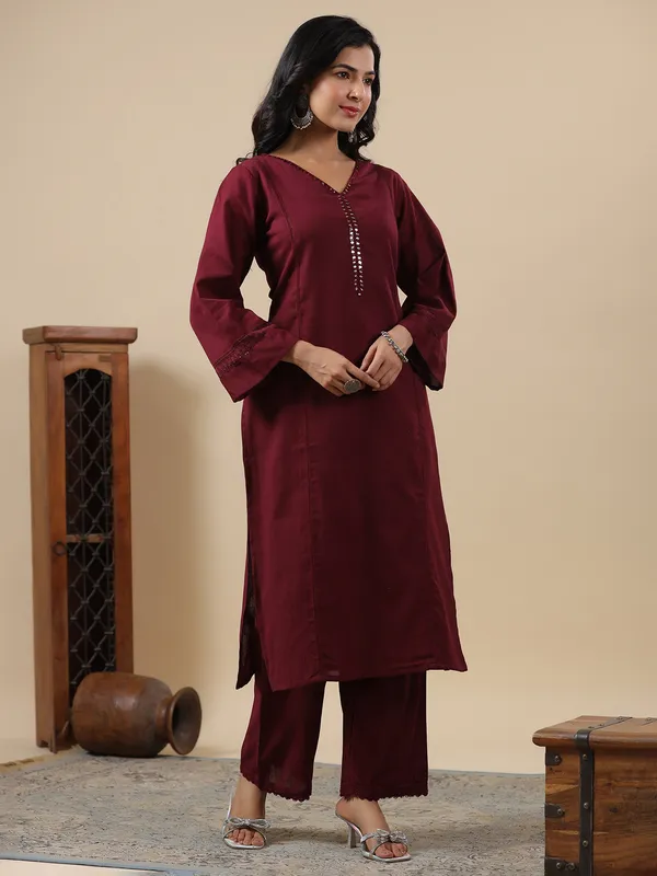 Classy maroon cotton kurti set