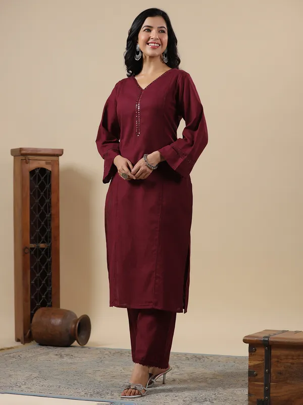 Classy maroon cotton kurti set