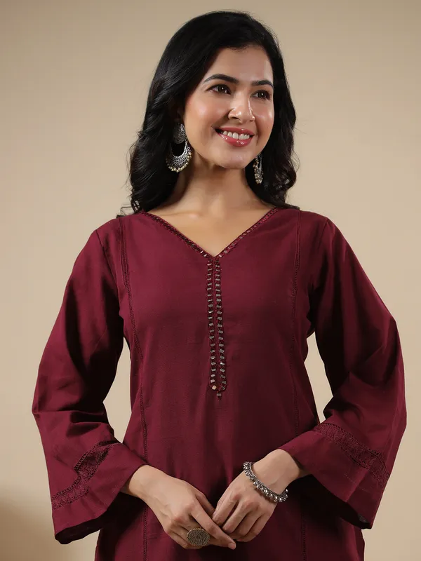 Classy maroon cotton kurti set