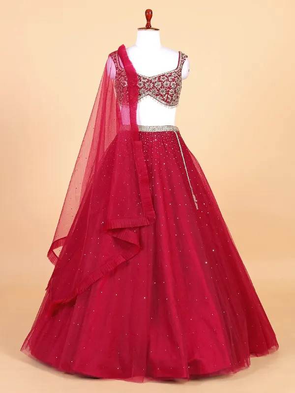 Classy maroon net lehenga choli
