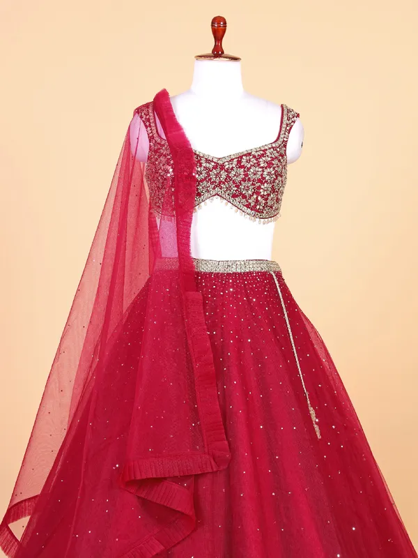 Classy maroon net lehenga choli