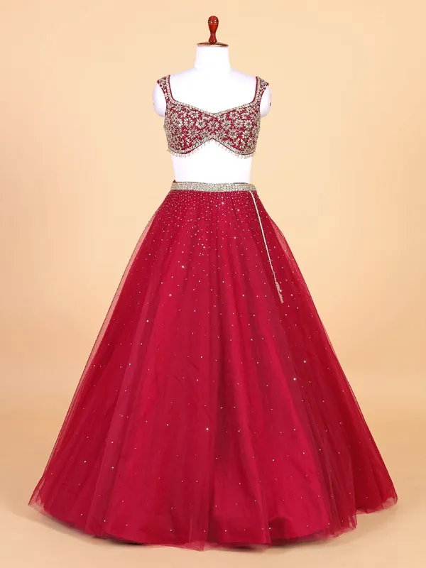Classy maroon net lehenga choli