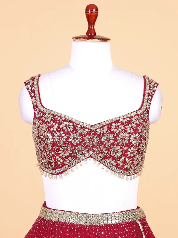 Classy maroon net lehenga choli