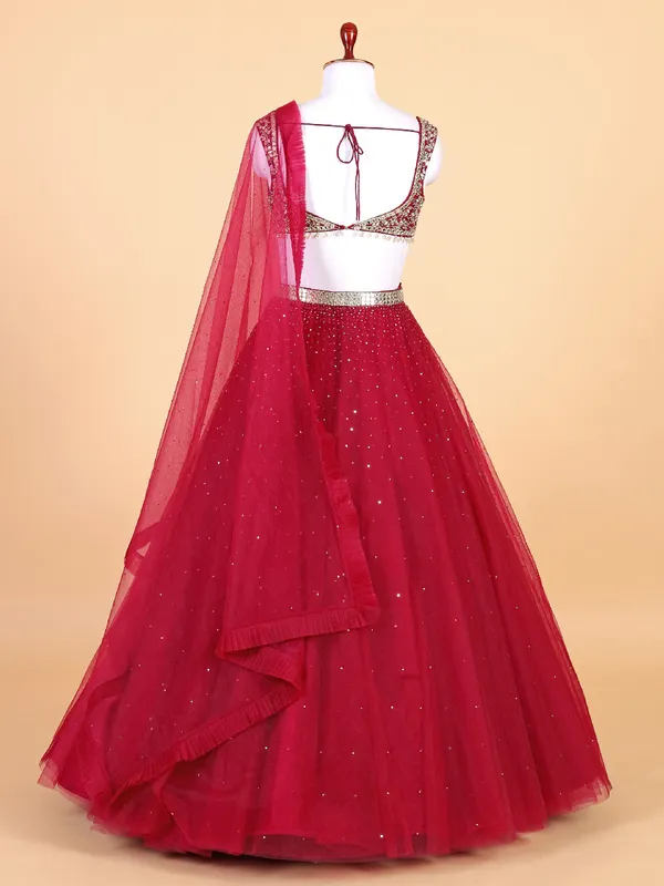 Classy maroon net lehenga choli