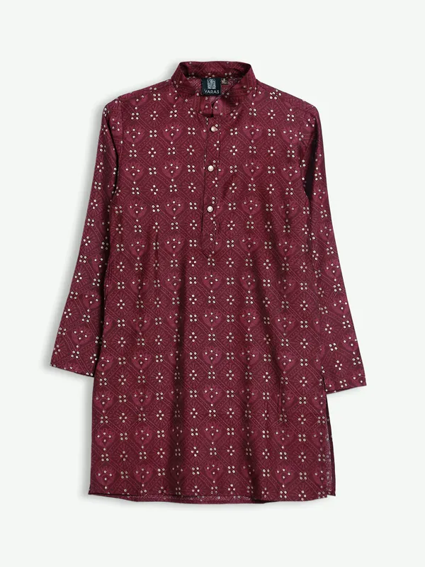Classy maroon silk printed kurta suit