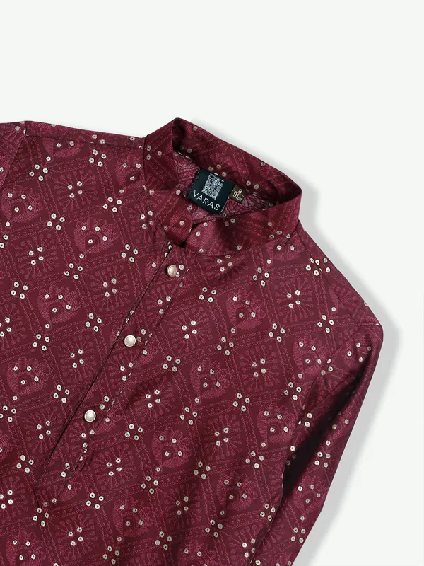 Classy maroon silk printed kurta suit