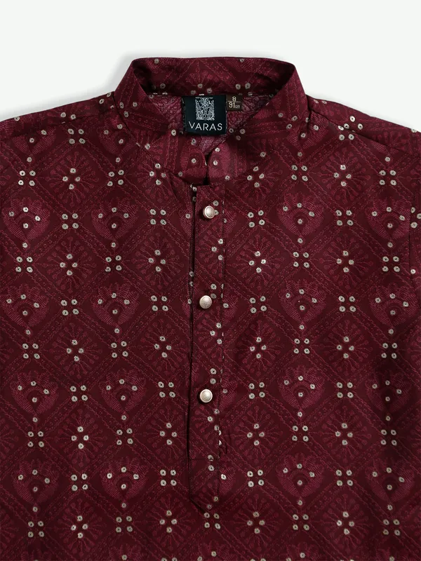 Classy maroon silk printed kurta suit