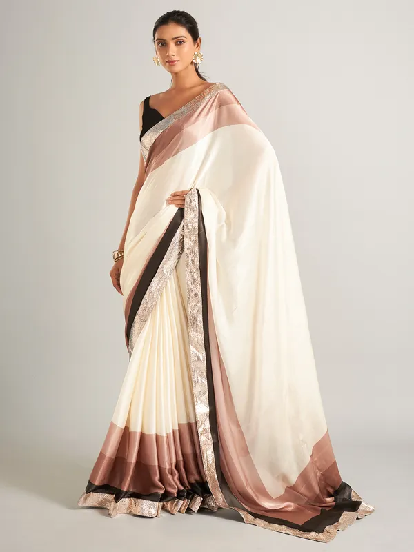 Classy masru silk saree in cream and brown