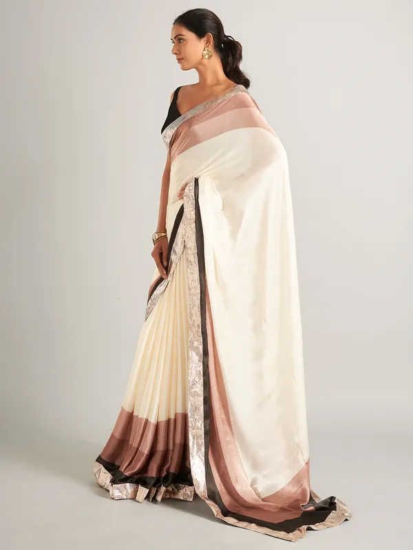 Classy masru silk saree in cream and brown