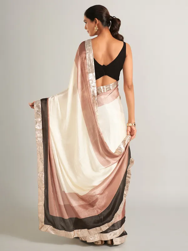 Classy masru silk saree in cream and brown