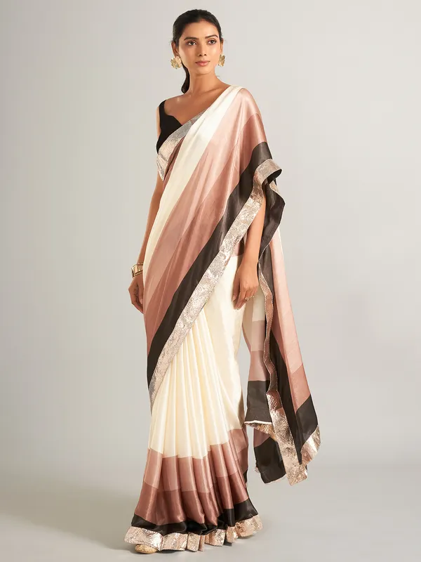 Classy masru silk saree in cream and brown