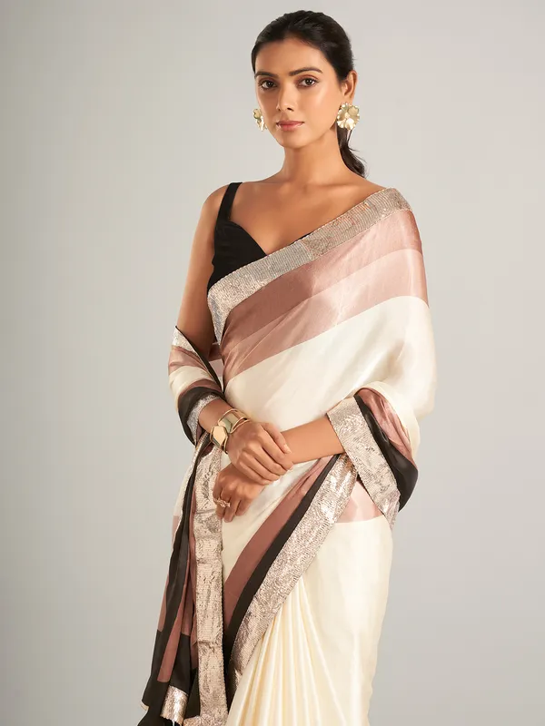 Classy masru silk saree in cream and brown