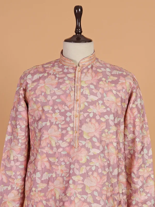 Classy mauve purple printed kurta suit