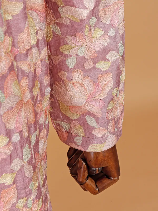 Classy mauve purple printed kurta suit