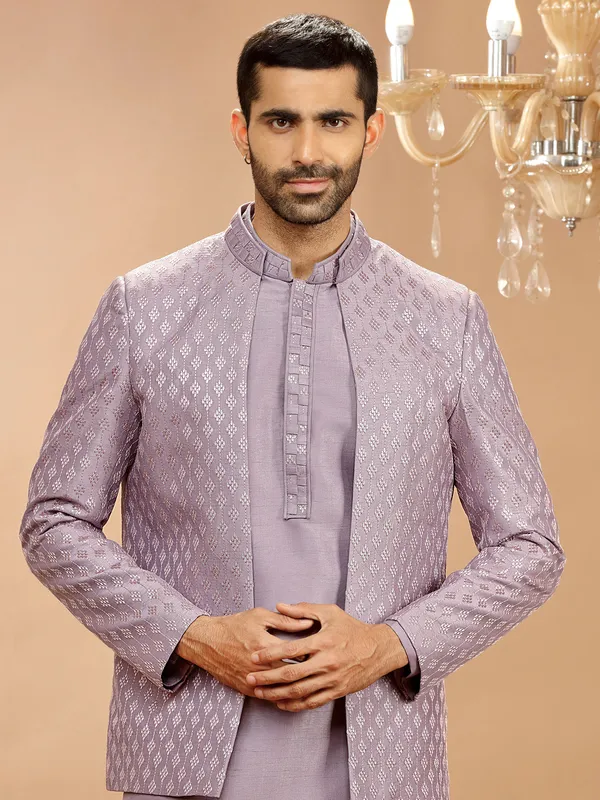 Classy mauve purple raw silk indowestern