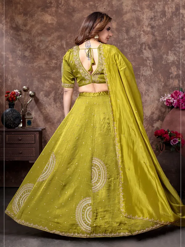 Classy mehendi green silk lehenga choli
