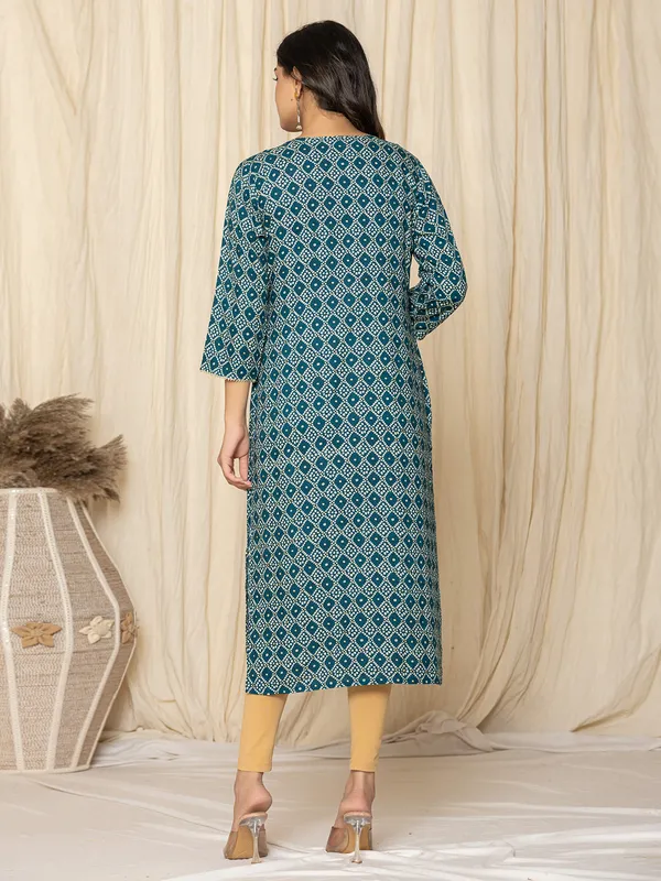 Classy mint blue casual printed kurti in silk