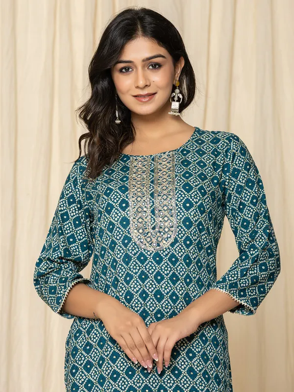 Classy mint blue casual printed kurti in silk