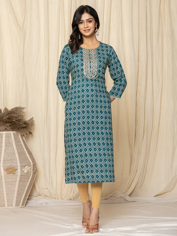 Classy mint blue casual printed kurti in silk