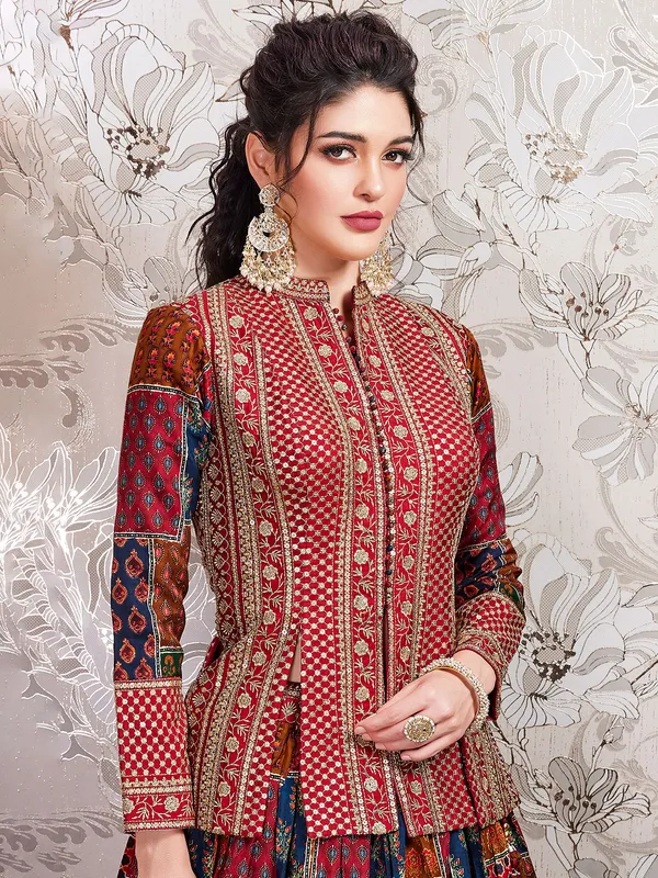 Classy multi color silk printed lehenga choli